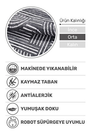 Revna Antrasit Yıkanabilir Halı Kaydırmaz Tabanlı Pamuk Dokuma Salon Mutfak Koridor İçin
