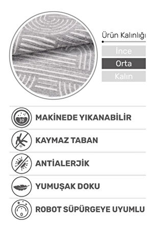 Revna Gri Yıkanabilir Halı Kaydırmaz Tabanlı Pamuk Dokuma Salon Mutfak Koridor İçin