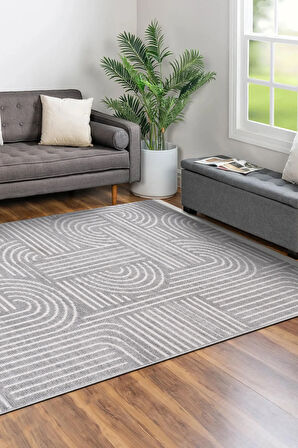 Revna Gri Yıkanabilir Halı Kaydırmaz Tabanlı Pamuk Dokuma Salon Mutfak Koridor İçin