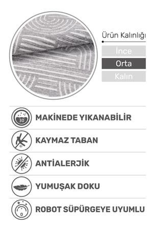 Revna Gri Yıkanabilir Halı Kaydırmaz Tabanlı Pamuk Dokuma Salon Mutfak Koridor İçin