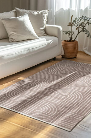 Revna Bej Kahverengi Yıkanabilir Halı Kaydırmaz Pamuk Dokuma Salon Mutfak Koridor İçin