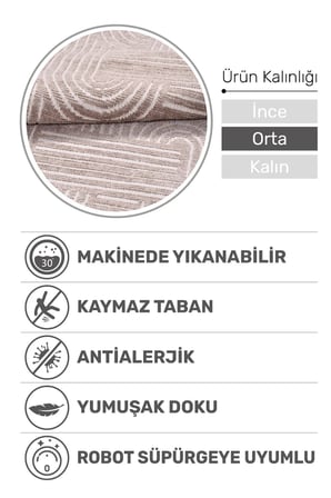 Revna Bej Kahverengi Yıkanabilir Halı Kaydırmaz Pamuk Dokuma Salon Mutfak Koridor İçin