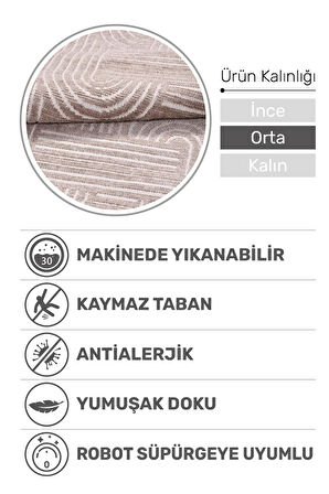 Revna Bej Kahverengi Yıkanabilir Halı Kaydırmaz Pamuk Dokuma Salon Mutfak Koridor İçin