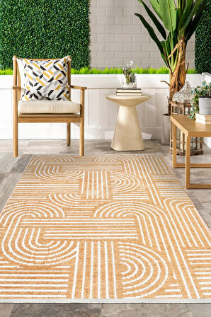 Revna Sarı Bej (Kum Beji) Yıkanabilir Halı Kaymaz Taban Pamuk Dokuma Salon Mutfak Koridor Halısı