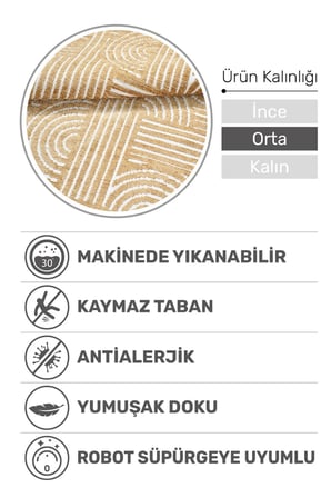 Revna Sarı Bej (Kum Beji) Yıkanabilir Halı Kaymaz Taban Pamuk Dokuma Salon Mutfak Koridor Halısı