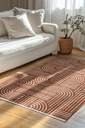 Revna Kiremit Turuncu Yıkanabilir Halı Kaydırmaz Tabanlı Pamuk Dokuma Salon Mutfak Koridor İçin