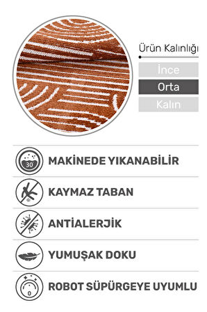 Revna Kiremit Turuncu Yıkanabilir Halı Kaydırmaz Tabanlı Pamuk Dokuma Salon Mutfak Koridor İçin