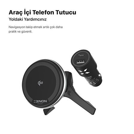 Xenon Smart Araç İçi Telefon Tutucu Qi2 Uyumlu Kablosuz Şarj Standı X6401