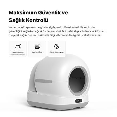 Xenon Smart Akıllı Otomatik Kedi Tuvaleti UV Sterilizasyonlu 72L Hacim 7L Kapasiteli Mobil Uygulama Kontrollü Cat Cleaner X8624