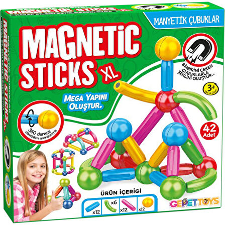 Mega Boy 42 Parça Manyetik Çubuklar ve Toplar Stem Oyuncağı Eğitici Zeka Geliştirici Oyuncak