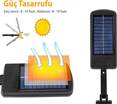 Solar LED Bahçe Sokak Lambası Hareket Sensörlü Kumandalı 3 Modlu Güneş Enerjili  