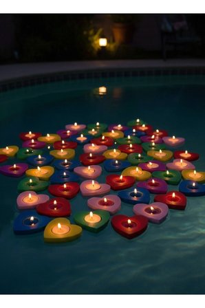 2 Adet Gri Suda Havuzda Yüzen Suya Batmayan Restoran Cafe Bar Ev İçin Kalp Şeklinde TeaLight Mumluk