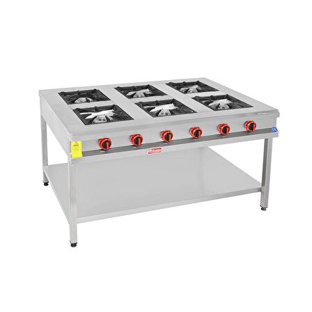 Himaksan Endüstriyel 150 X 100 Cm Lpg Tüplü Taban Raflı 6 Gözlü Ocak