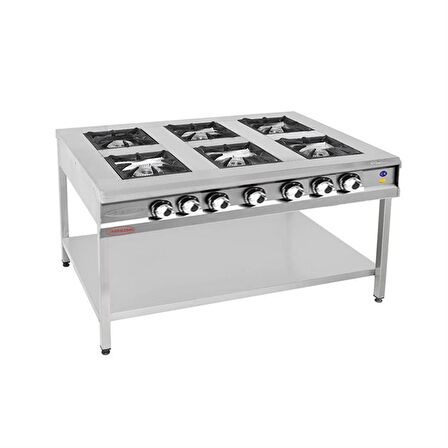 Karacasan Endüstriyel Doğalgazlı Taban Raflı Altılı 6 Gözlü Ocak