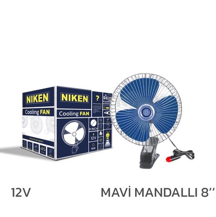 Niken Oto Vantilatör 12V 8 İnch Mandallı Çakmak Girişli