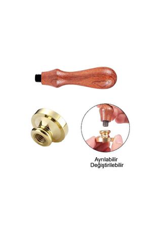 Mühürcüm Mühür Mumu Damga 55  mm Yuvarlak Boş Pirinç Kafa + Ahşap Sap R5799O55