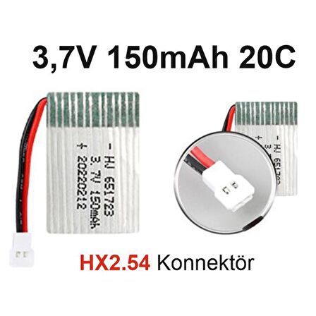 Lipo Pil 3.7V 150mAh 20C Dron ve RC Model Bataryası HX2.54 Soket