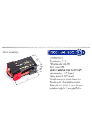 11,1V 1500mAh 3S 95C Lipo Pil RC Yarış Dron Helikopter Model Uçak