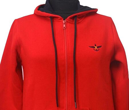 Backpacker Kadın Sweatshirt Kapüşonlu Fermuarlı Kırmızı