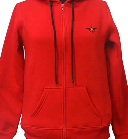 Backpacker Kadın Sweatshirt Kapüşonlu Fermuarlı Kırmızı