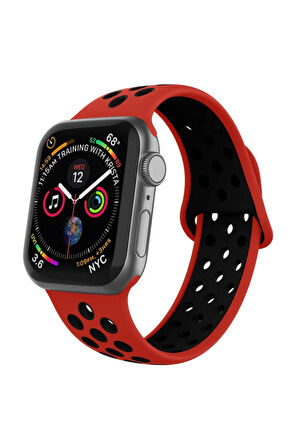 Apple Watch Silikon Delikli Kordon 1-2-3-4-5 Serisi 42 - 44 Mm Uyumlu Siyah Yeşil