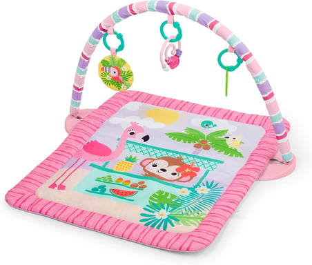 Bright Starts Pink Palms Tiki Oyuncak Çubuklu Bebek Jimnastik Aktivitesi Ve Yüz Üstü Geçirilen Zaman Matı