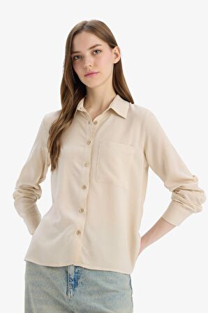 DeFacto Regular Fit Basic Düz Viskon Uzun Kollu Gömlek N2518AZ23AUBG155