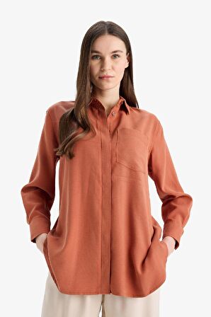 Relax Fit Basic Düz Modal Uzun Kollu Gömlek Tunik