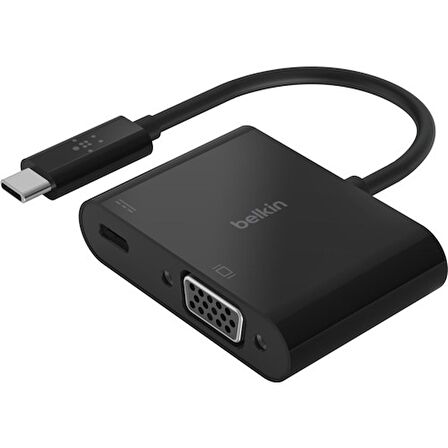 Belkin Usb-C'den VGA Adaptör + Şarj Çoğaltıcı (Hd 1080P Video Çözünürlüğünü Destekler ,  Bağlı Cihazlar Için 60 W'a Kadar Geçiş Gücü) MacBook Pro VGA Adaptörü