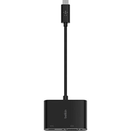 Belkin Usb-C'den VGA Adaptör + Şarj Çoğaltıcı (Hd 1080P Video Çözünürlüğünü Destekler ,  Bağlı Cihazlar Için 60 W'a Kadar Geçiş Gücü) MacBook Pro VGA Adaptörü