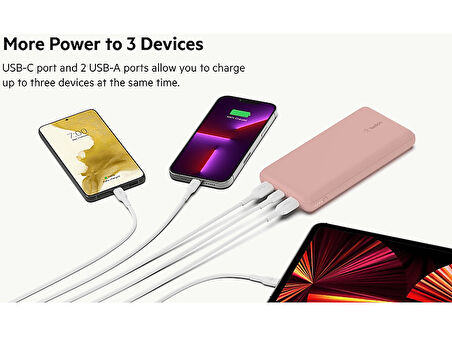 BELKIN 20000 15W 2 Usb A- Type-C Taşınabilir Şarj Cihazı Rose Gold