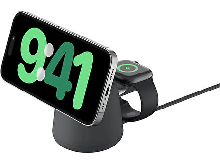 BELKIN 2-in-1 Wireless Şarj İstasyonu ile MagSafe 15 W Wireless Şarj Cihazı Siyah