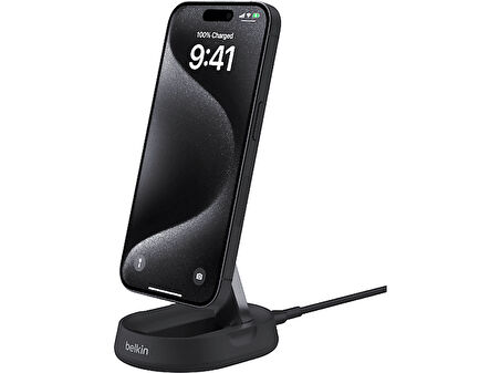 BELKIN BoostCharge Pro Qi2 manyetik 15 W Dönüştürülebilir Ped/Stand Katlanır Kablosuz Şarj Cihazı Siyah