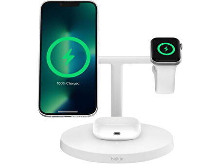 BELKIN BC WIZ032 Pro Qi2 3in1 15W Kablosuz Şarj Standı Beyaz