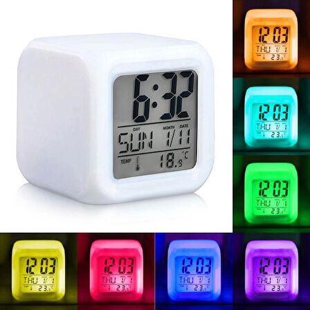 oddity 7 Renk Xxl Alarmlı Dijital Küp Lcd Işıklı Saat 8x8x8 Cm Xxl Çocuk Odası Hafıza Pilli
