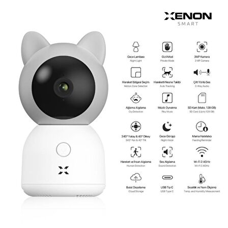 Akıllı Bebek Kamerası Sıcaklık ve Nem Ölçümü ve Ninni Çalma Smart Baby Camera