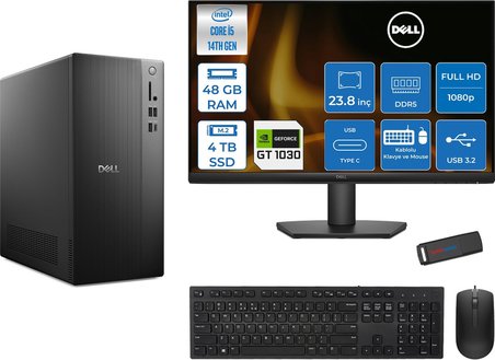 Dell Tower ECT1250 Intel Core I5 14400 48GB Ddr5 4tb SSD 4GB/GT1030 23.8" Mon WIN11PRO Kurumsal Masaüstü Bilgisayar 1030ECT125014M23P20 + Zettausb