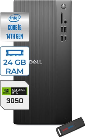 Dell Tower ECT1250 Intel Core I5 14400 24GB Ddr5 4tb SSD 6GB/RTX3050 Freedos Kurumsal Masaüstü Bilgisayar 3050ECT125014F08 + Zettausb