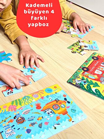 Kademeli Taşıtlar Baby Puzzle | 4 Puzzle 1 Arada | 30 Parça 18+ Ay