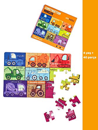 İş Makinaları İnşaat Araçları Mini Puzzle 40 Parça 4+ Yaş