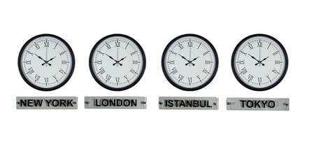 Siyah Klasik 36 Cm 4 lü Tabelalı Dünya Saatleri iegxx