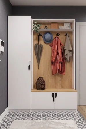 Lüks Çok Raflı Portmanto Askılı Vestiyer %100 MDF Çok Raflı Ayakkabılık V01