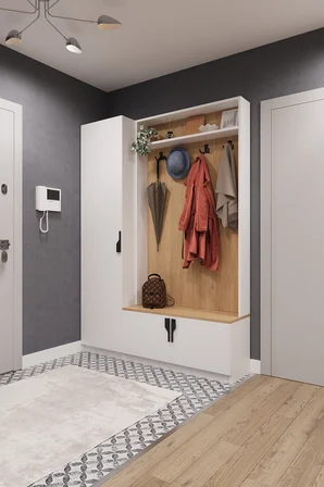 Lüks Çok Raflı Portmanto Askılı Vestiyer %100 MDF Çok Raflı Ayakkabılık V01