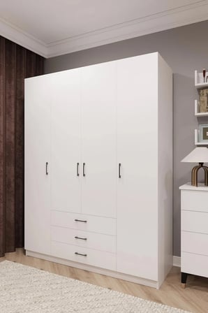 Asra Trend MDF 4 Kapaklı, 3 Çekmeceli Gardırop - 160x208x53cm, Geniş Hacimli Kıyafet Dolabı, G-02