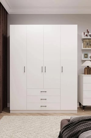 Asra Trend MDF 4 Kapaklı, 3 Çekmeceli Gardırop - 160x208x53cm, Geniş Hacimli Kıyafet Dolabı, G-02