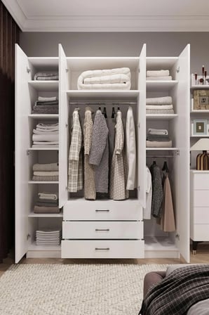 Asra Trend MDF 4 Kapaklı, 3 Çekmeceli Gardırop - 160x208x53cm, Geniş Hacimli Kıyafet Dolabı, G-02