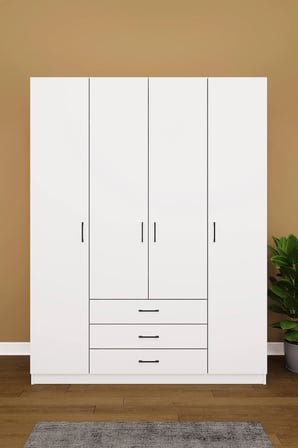 Asra Trend MDF 4 Kapaklı, 3 Çekmeceli Gardırop - 160x208x53cm, Geniş Hacimli Kıyafet Dolabı, G-02