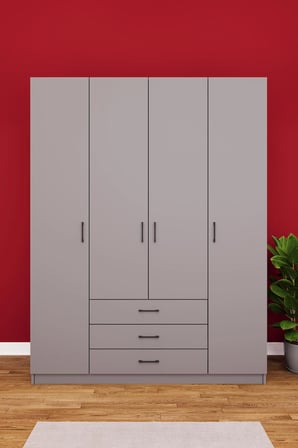 Asra Trend MDF 4 Kapaklı, 3 Çekmeceli Gardırop - 160x208x53cm, Geniş Hacimli Kıyafet Dolabı, G-02