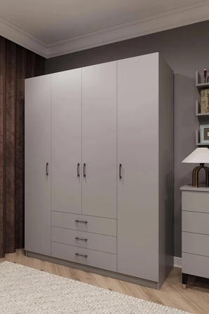 Asra Trend MDF 4 Kapaklı, 3 Çekmeceli Gardırop - 160x208x53cm, Geniş Hacimli Kıyafet Dolabı, G-02