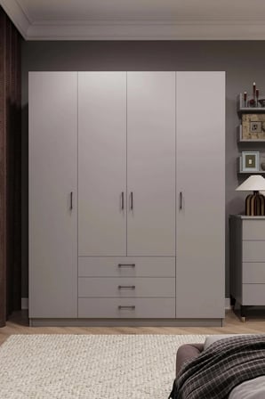 Asra Trend MDF 4 Kapaklı, 3 Çekmeceli Gardırop - 160x208x53cm, Geniş Hacimli Kıyafet Dolabı, G-02